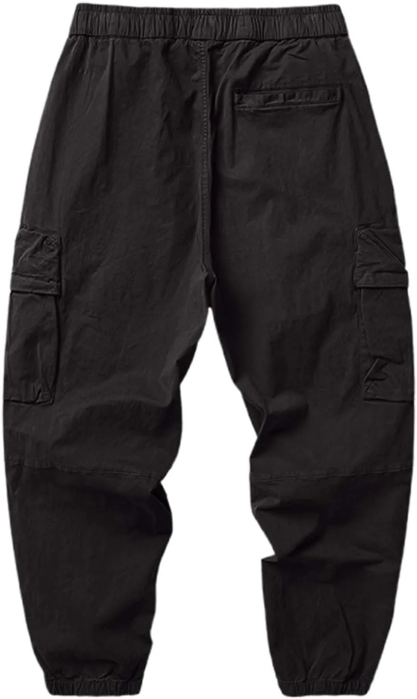 Men's Casual Cargo Joggers Sweatpants Baggy Tapered Harem Sports Pants Drawstring Waist Hiking Pant Multi Pockets