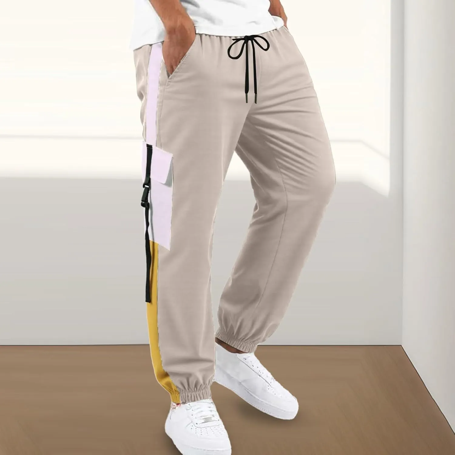 Mens Casual Joggers Pants Comfy Drawstring Elastic Waist Cargo Pants Hiking Outdoor Fitness Sport Jogging Sweatpant