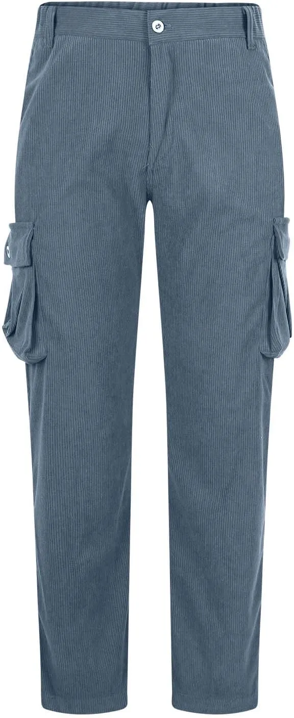 Men's Corduroy Cargo Pants,Outdoor Hiking Trousers Multi Pockets Drawstring Waist Sweatpants Baggy Corduroy Trouser