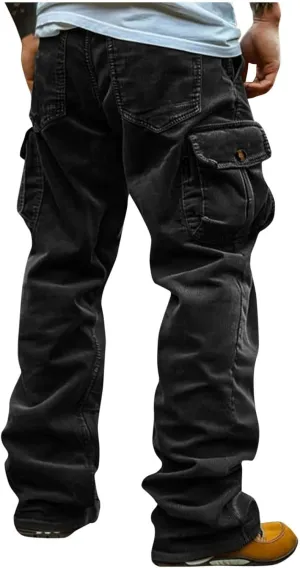 Men's Corduroy Cargo Pants,Outdoor Hiking Trousers Multi Pockets Drawstring Waist Sweatpants Baggy Corduroy Trouser