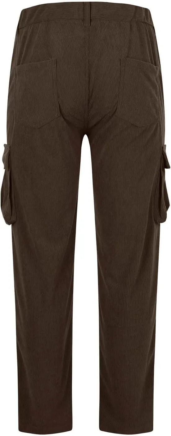 Men's Corduroy Cargo Pants,Outdoor Hiking Trousers Multi Pockets Drawstring Waist Sweatpants Baggy Corduroy Trouser