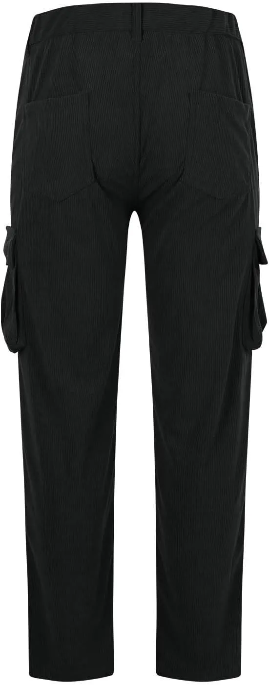 Men's Corduroy Cargo Pants,Outdoor Hiking Trousers Multi Pockets Drawstring Waist Sweatpants Baggy Corduroy Trouser