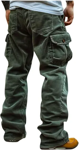 Men's Corduroy Cargo Pants,Outdoor Hiking Trousers Multi Pockets Drawstring Waist Sweatpants Baggy Corduroy Trouser