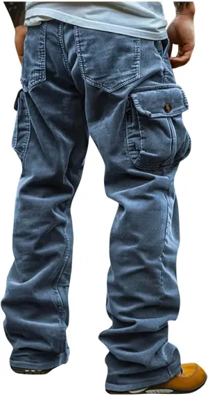 Men's Corduroy Cargo Pants,Outdoor Hiking Trousers Multi Pockets Drawstring Waist Sweatpants Baggy Corduroy Trouser