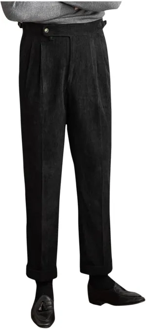 Mens Corduroy Formal Pants Vintage Pleated Front Suit Trousers Straight Leg Corduroy Trouser Business Office Dress Pant