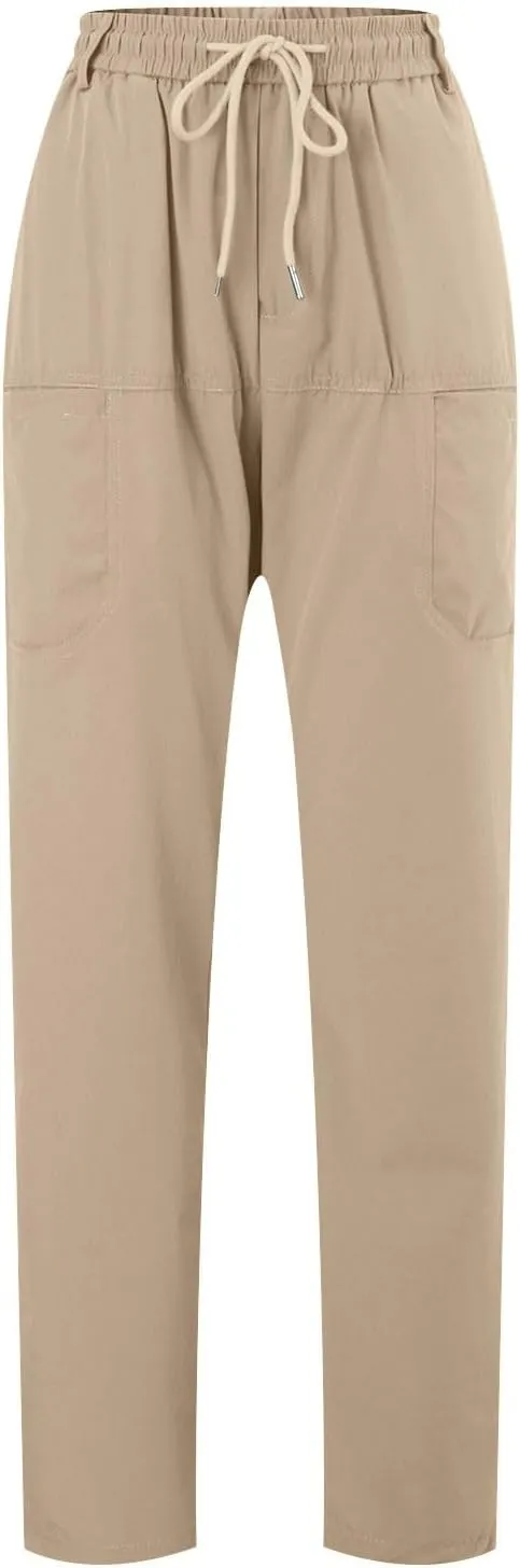 Mens Corduroy Pants Elastic Waist Drawstring Casual Loose Straight Leg Hiking Trousers Slim fit Slacks with Pockets