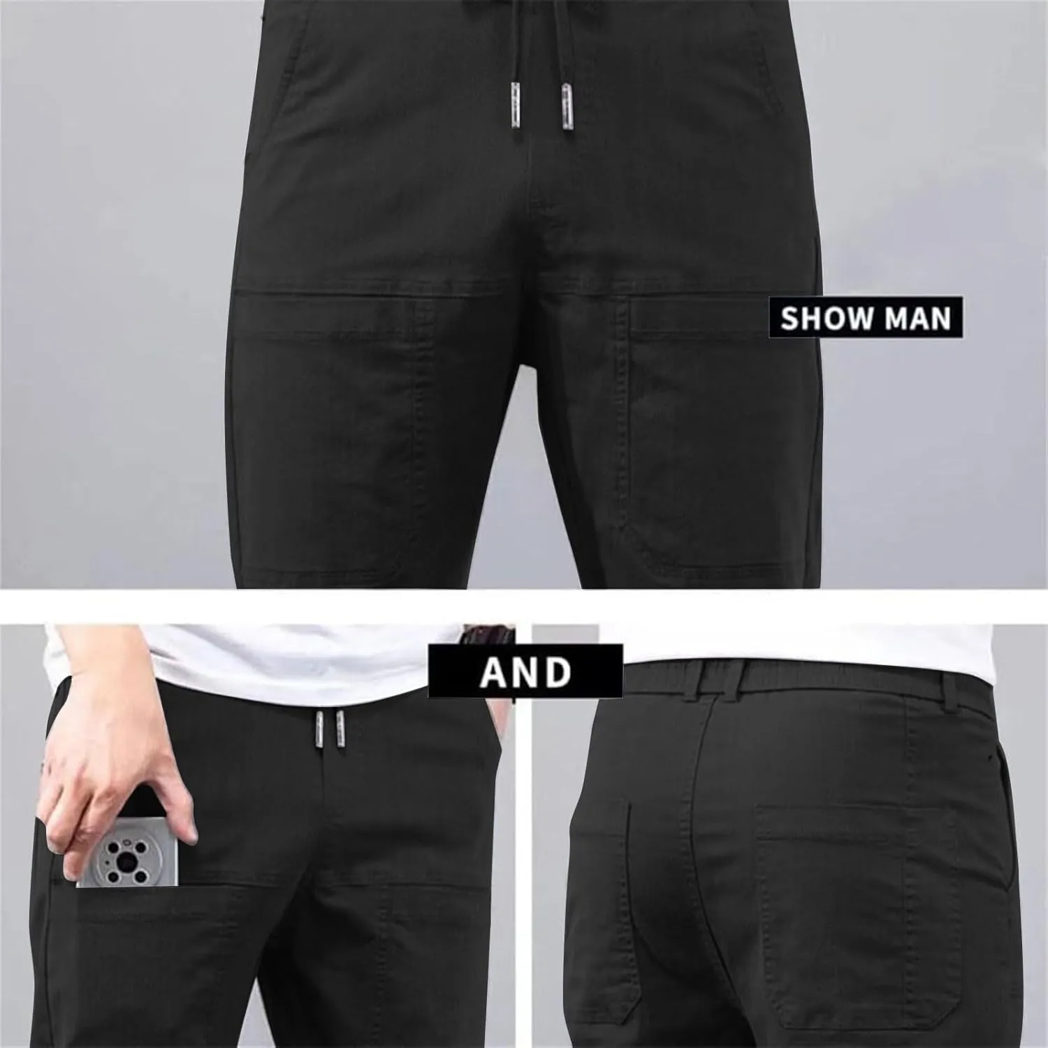 Mens Corduroy Pants Elastic Waist Drawstring Casual Loose Straight Leg Hiking Trousers Slim fit Slacks with Pockets