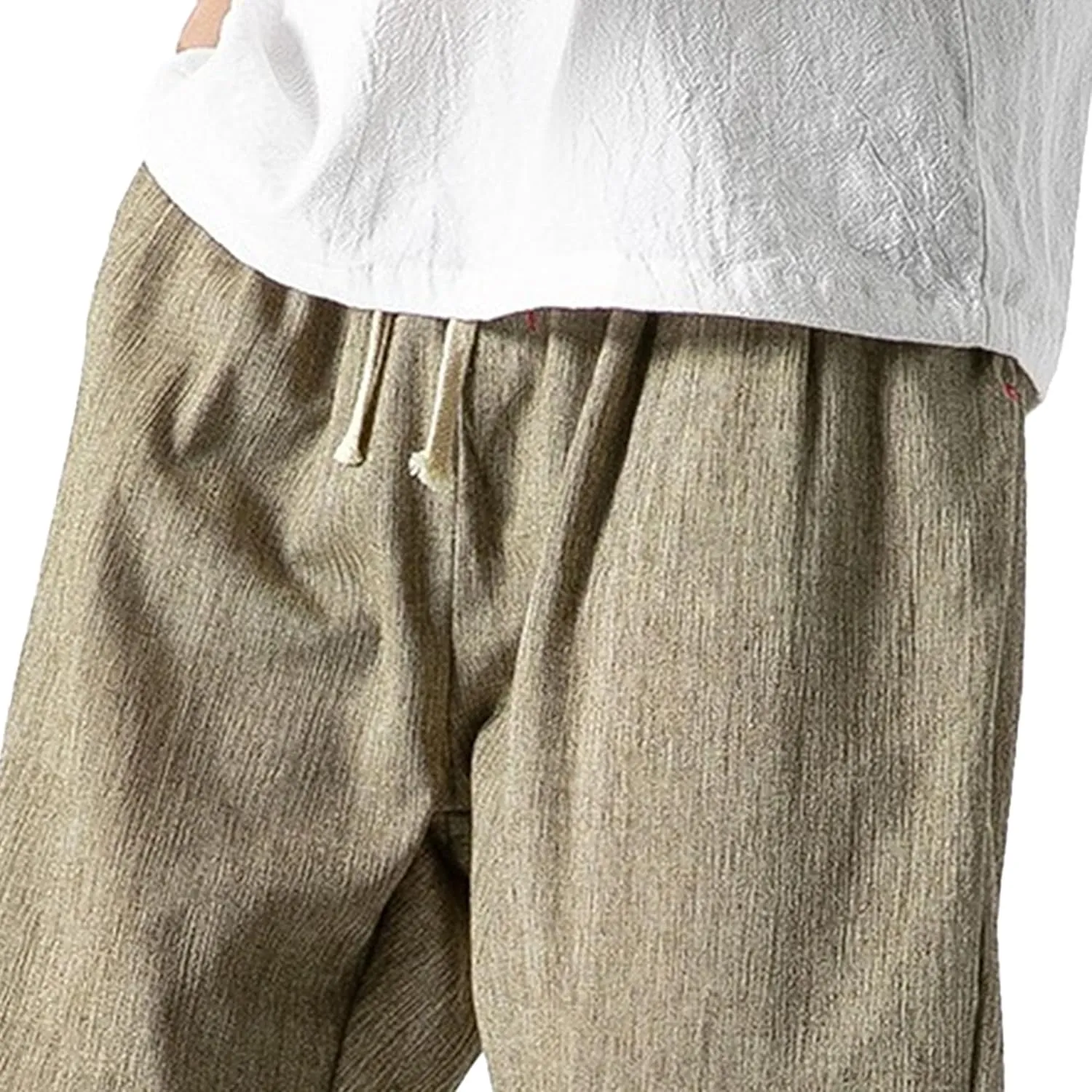 Men's Cotton Linen Lantern Pants Summer Soft Yoga Jogger Slack Casual Elastic Waist Streetwear Trousers