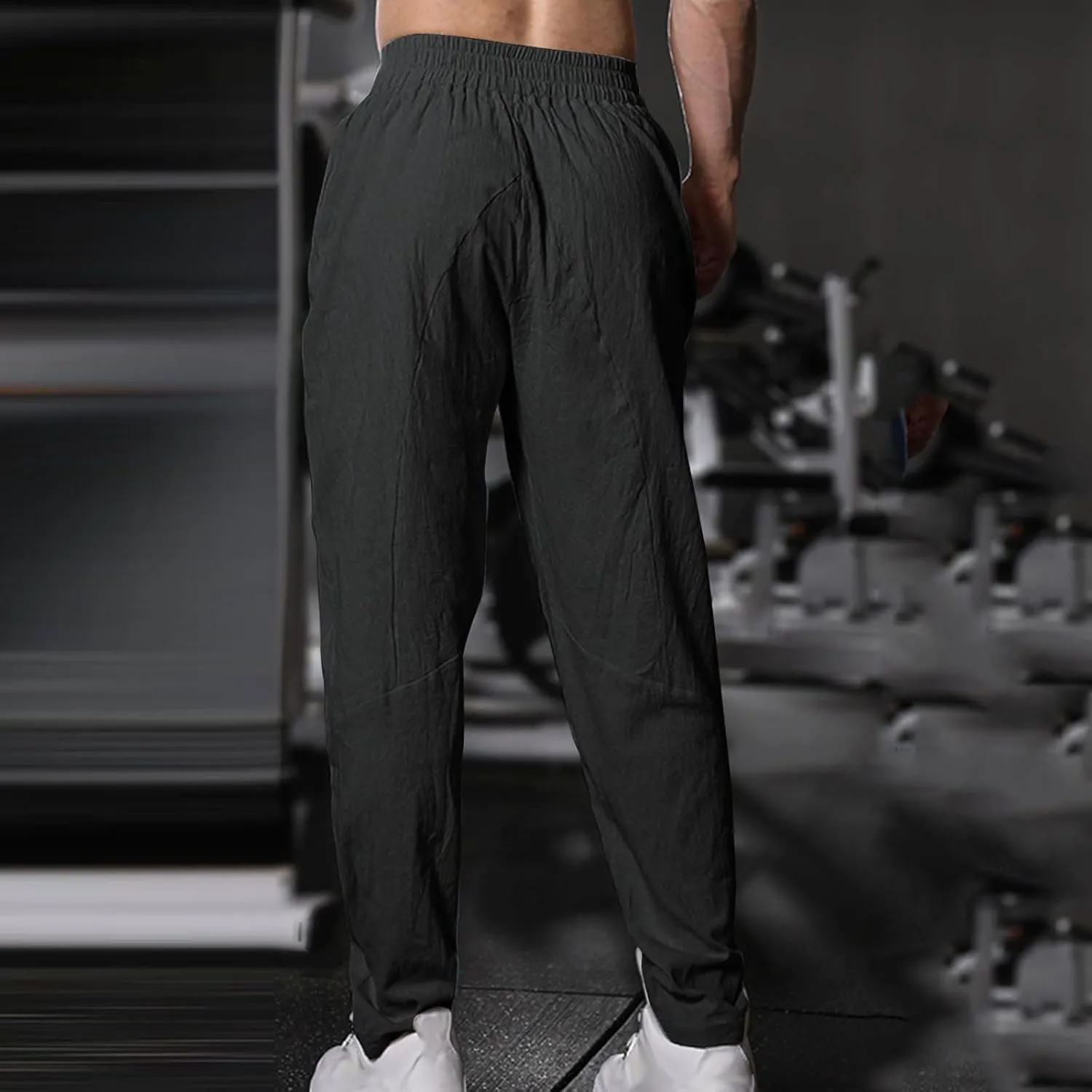 Mens Cotton Linen Pants Solid Fashion Elastic Waist Drawstring Tapered Pant Casual Vintage Hip Hop Harem Trouser