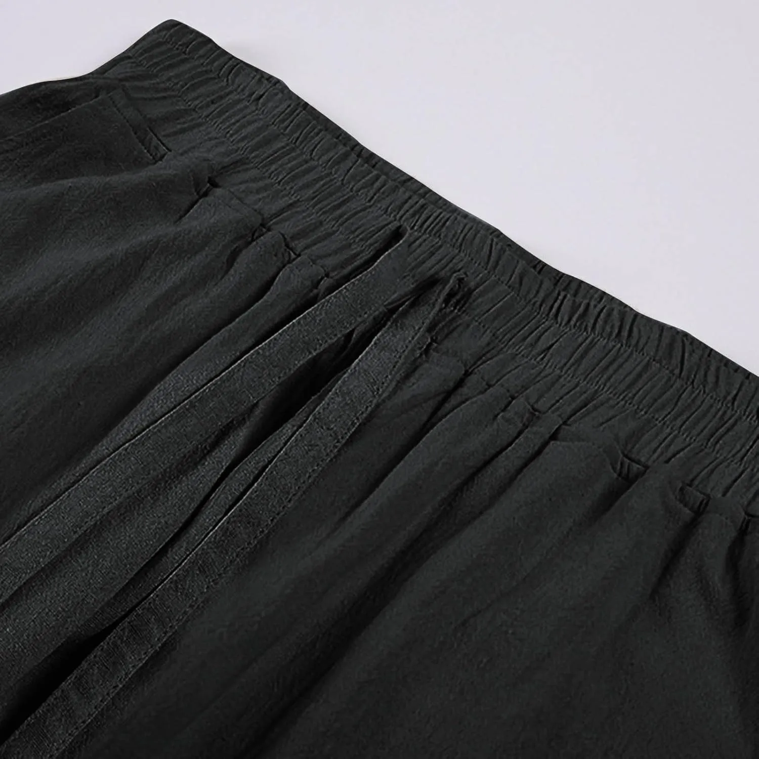 Mens Cotton Linen Pants Solid Fashion Elastic Waist Drawstring Tapered Pant Casual Vintage Hip Hop Harem Trouser