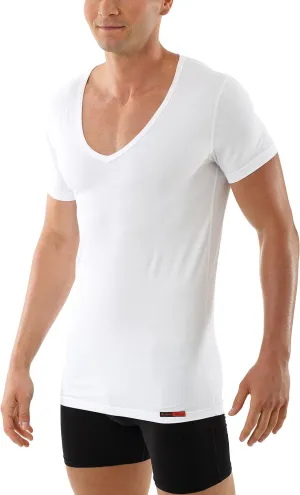Men's deep v-Neck Business Undershirt with Short Sleeves Stretch Cotton White