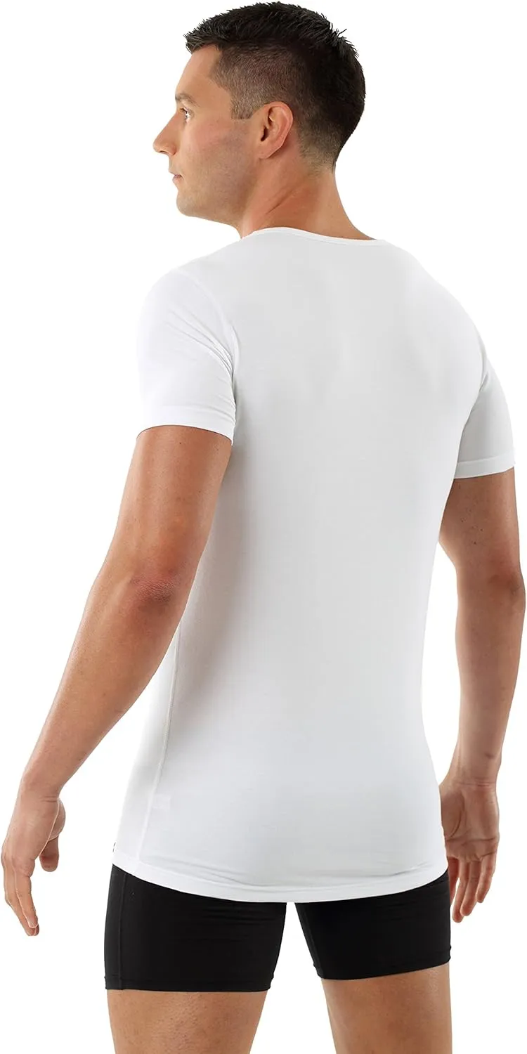 Men's deep v-Neck Business Undershirt with Short Sleeves Stretch Cotton White