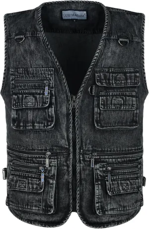 Men's Denim Multi-Pockets Leisure Work Fishing Outerwear Vest