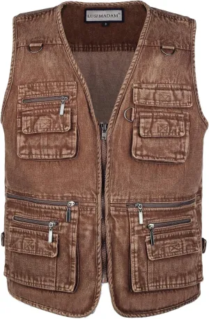Men's Denim Multi-Pockets Leisure Work Fishing Outerwear Vest