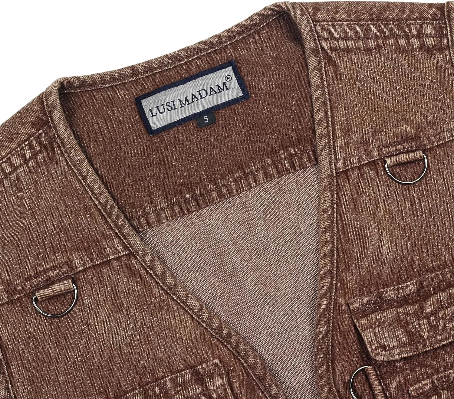 Men's Denim Multi-Pockets Leisure Work Fishing Outerwear Vest