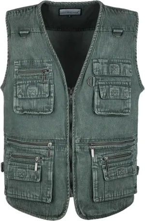 Men's Denim Multi-Pockets Leisure Work Fishing Outerwear Vest