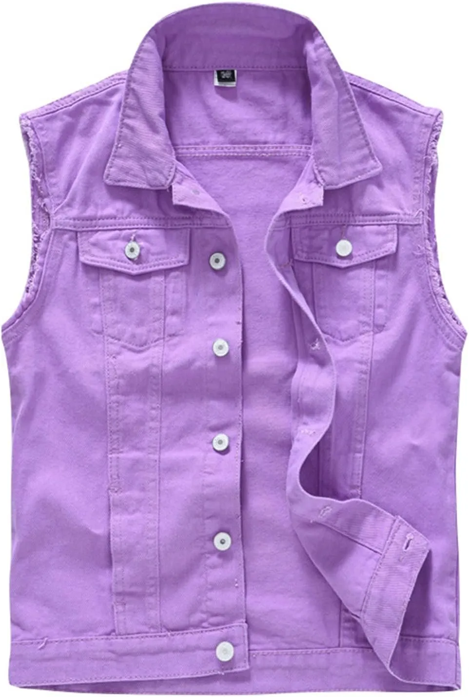 Men's Denim Vest Casual Slim Fit Button Down Sleeveless Jean Vest Jacket Vintage Distressed Denim Waistcoat Outerwear