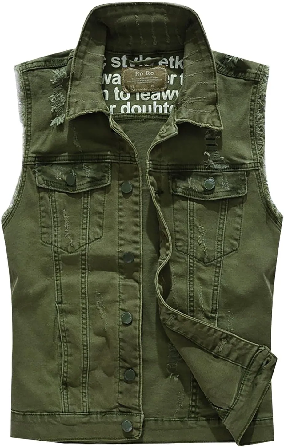 Men's Denim Vest Casual Slim Fit Button Down Sleeveless Jean Vest Jacket Vintage Distressed Denim Waistcoat Outerwear