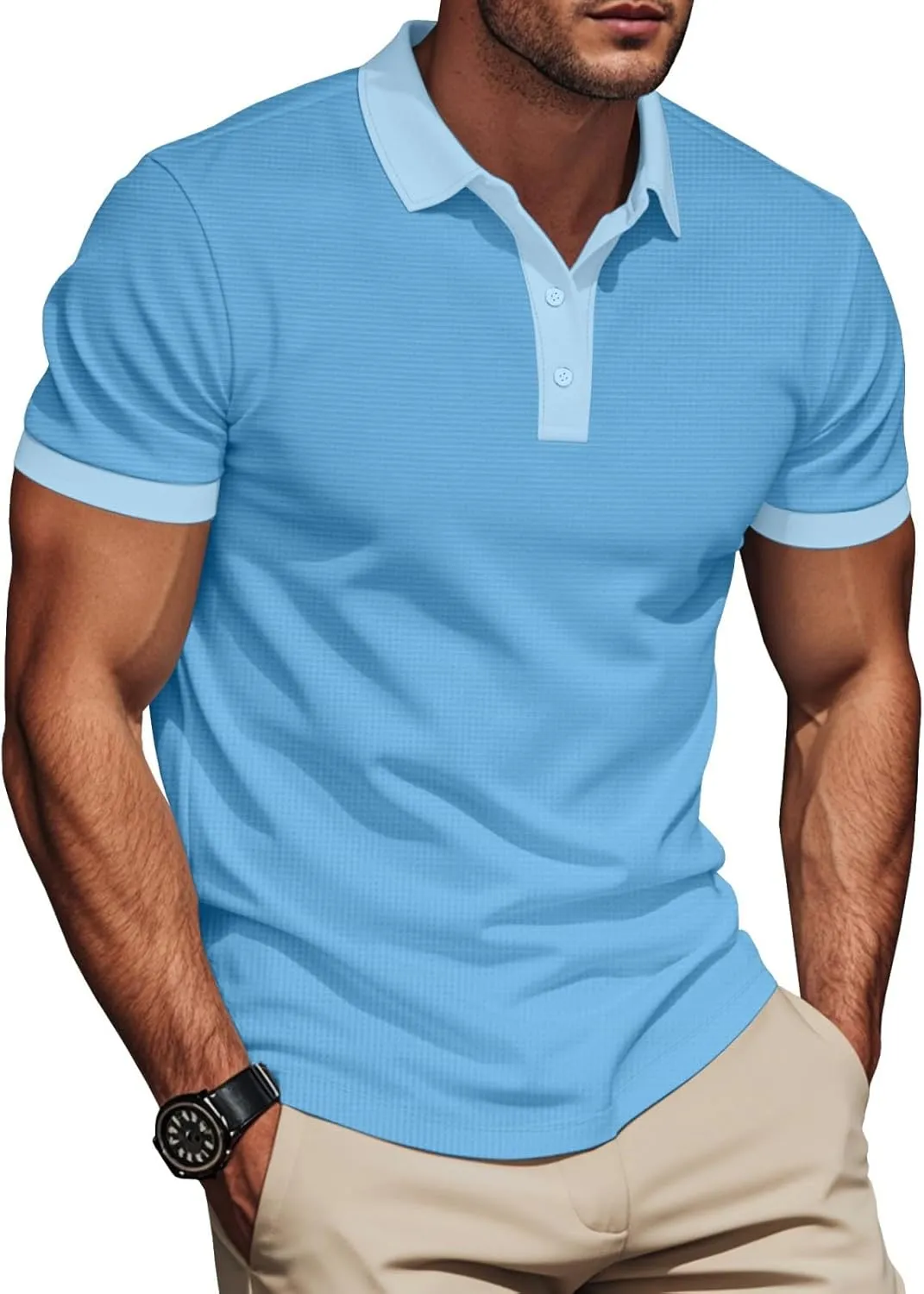 Mens Fashion Golf Shirts Short Sleeve Dry Fit Texture Performance Moisture Wicking Casual Collared Polo Shirt for Men