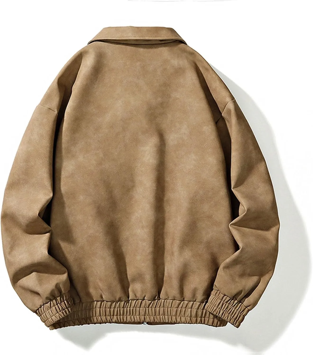 Men's Fashion Loose Fitted Coats Long Sleeve Hoodless Jackets Classic Lapel Leather Jackets Zipper Side Pockets Tops