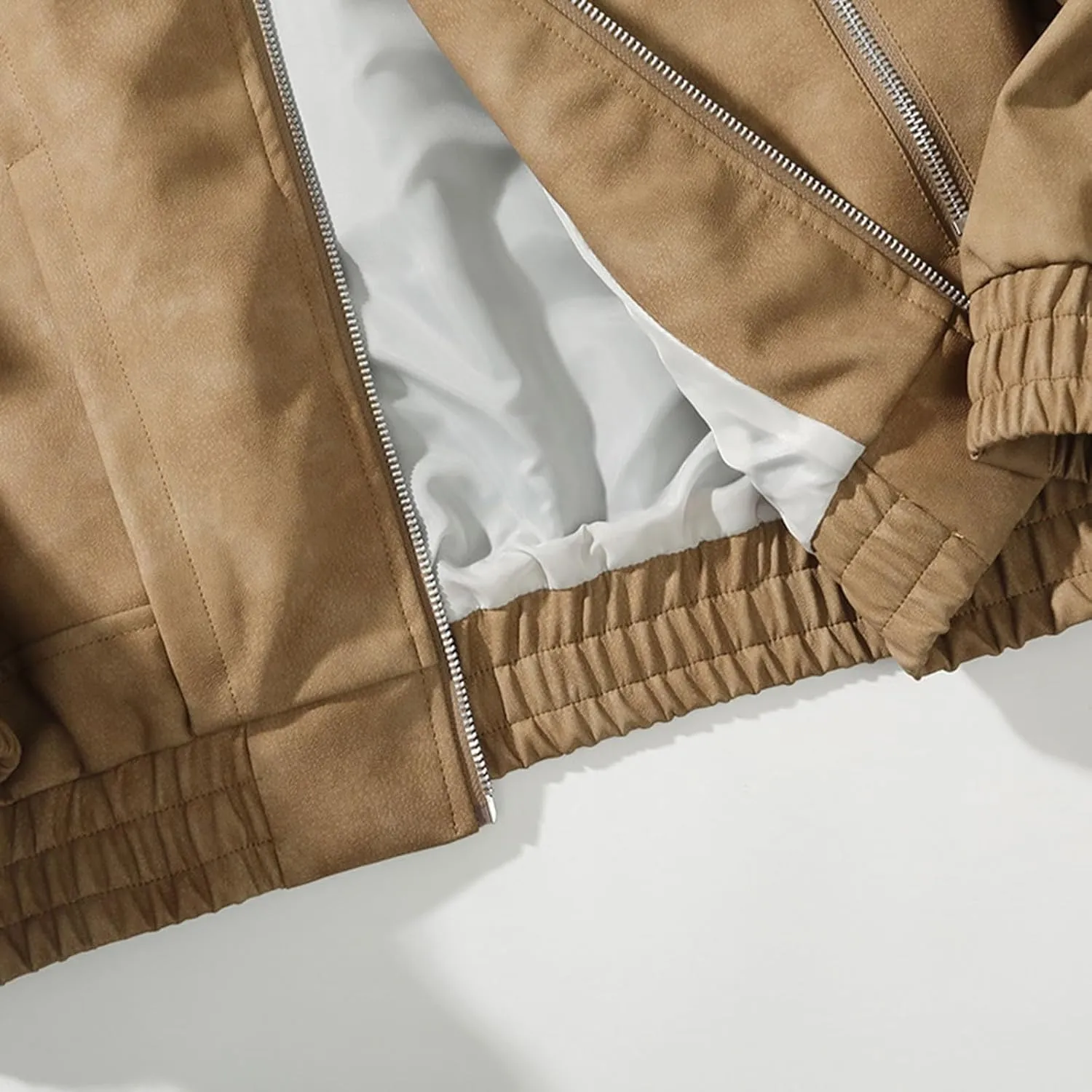 Men's Fashion Loose Fitted Coats Long Sleeve Hoodless Jackets Classic Lapel Leather Jackets Zipper Side Pockets Tops