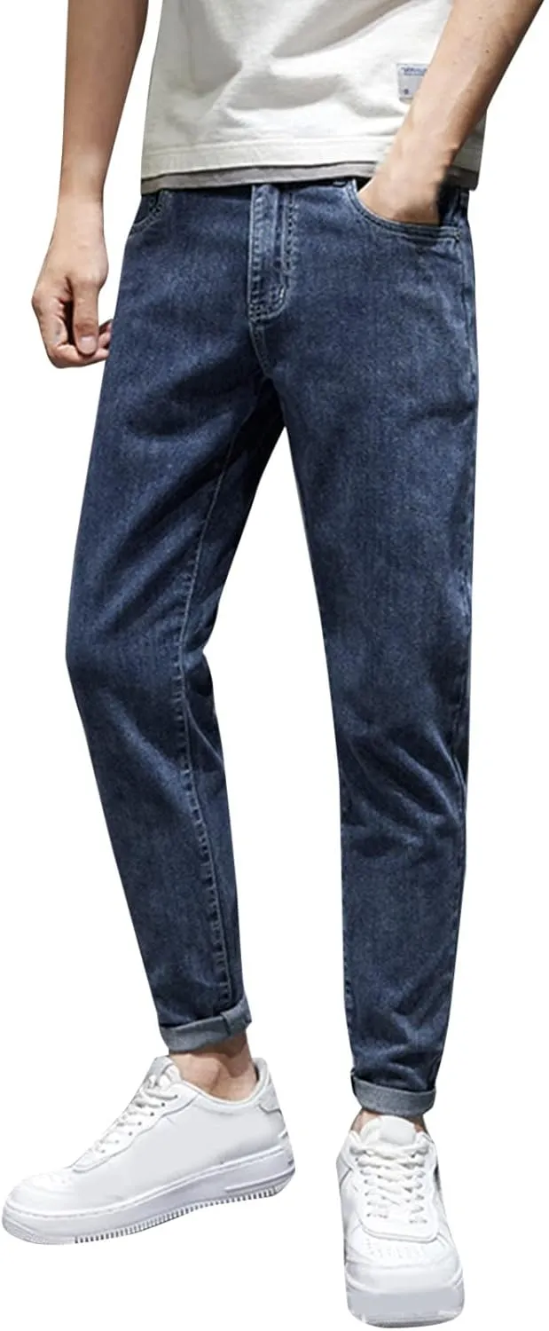 Men's Fashion Slim Fit Denim Pants Chino Super-Soft Stretch Hipster Hip Hop Streetwear Casual Hiking Travel Jean Sweatpant