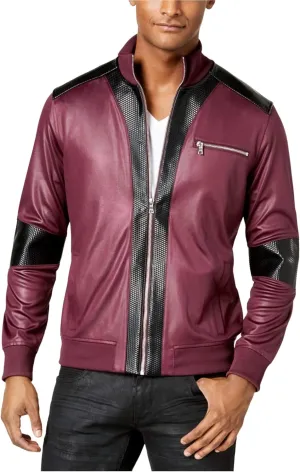 Mens Faux Leather Trim Jacket, Red, X-Large
