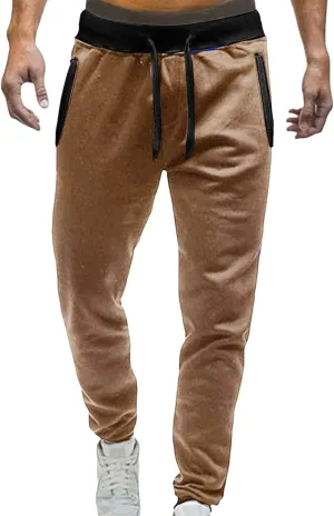 Mens Fleece Lightweight Joggers Pants Workouts Zipper Pockets Drawstring Slim Fit for Running Sports Wear