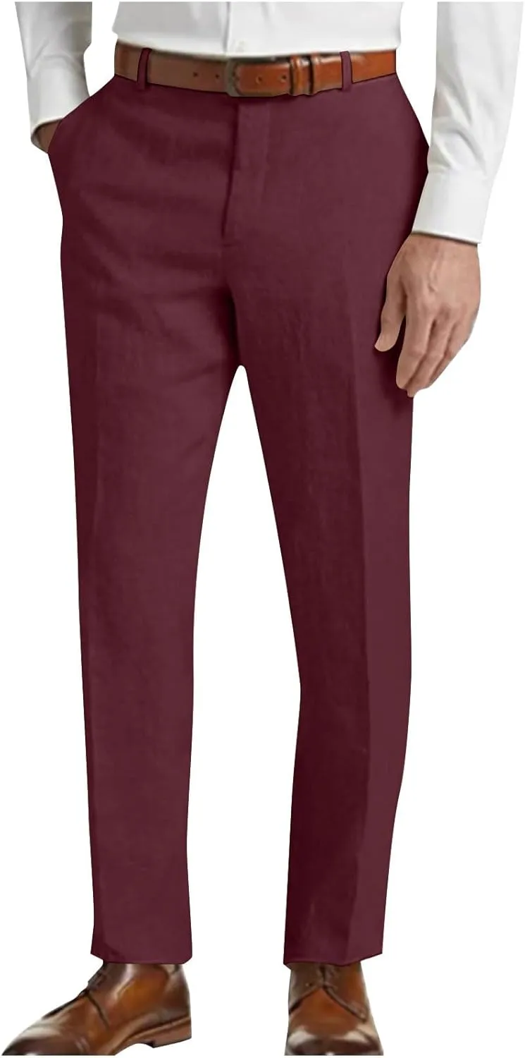 Mens Golf Pants Slim Fit Lightweight Business Casual Pants Dress Trousers Pinstripe Classic Solid Office Wear