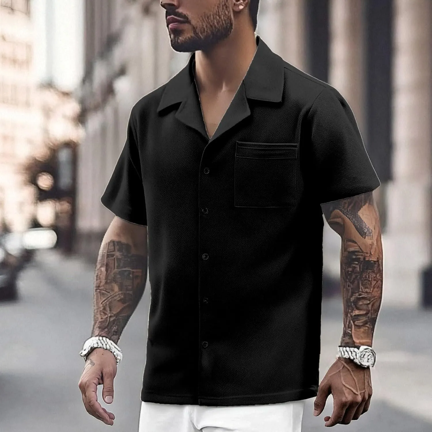 Men's Golf Polo Shirts Short Sleeve Striped Slim Fit Golf Shirt Lightweight Quick Dry Causal Classic Summer T-Shirt