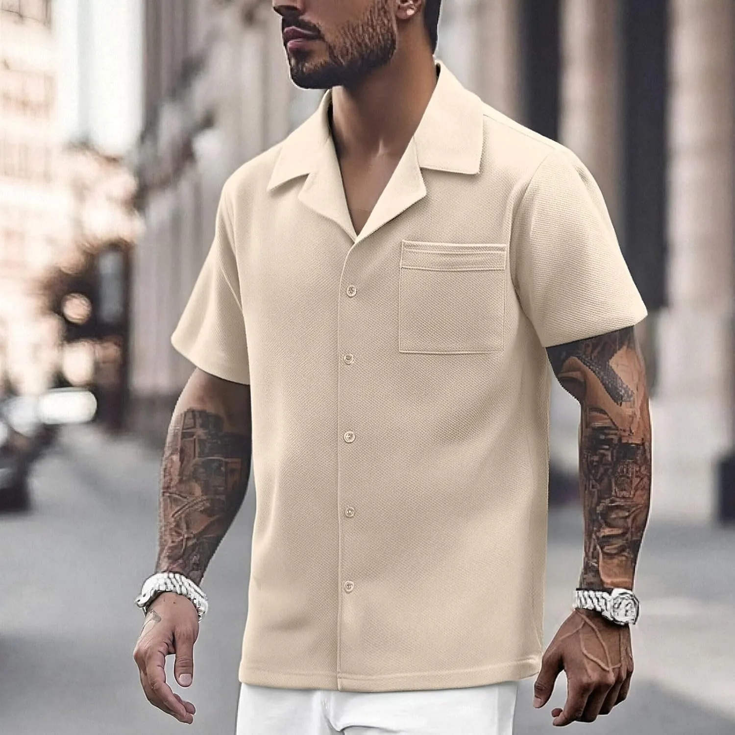 Men's Golf Polo Shirts Short Sleeve Striped Slim Fit Golf Shirt Lightweight Quick Dry Causal Classic Summer T-Shirt