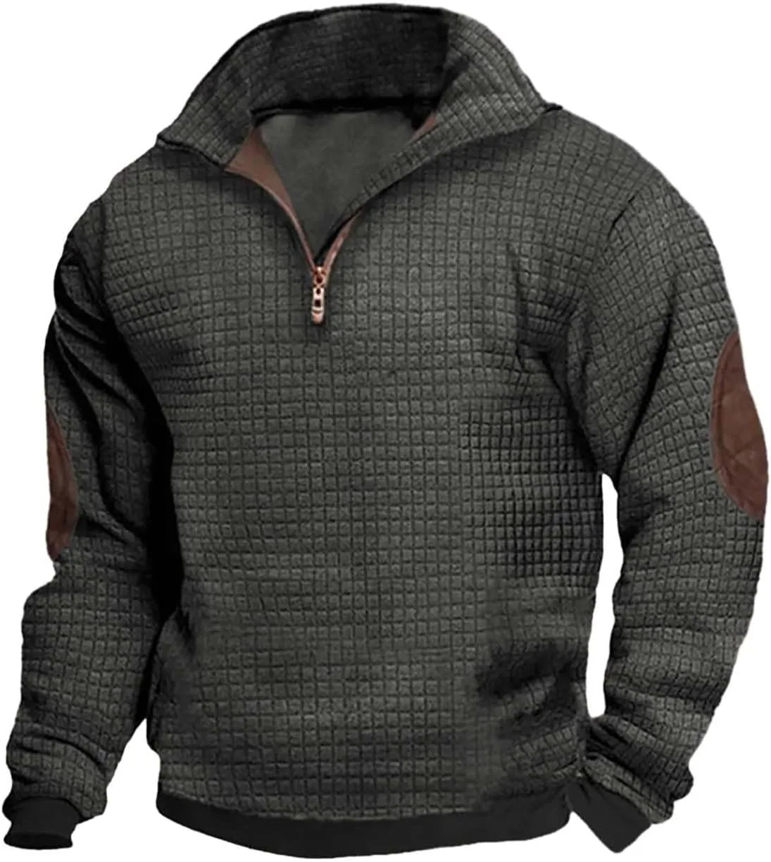 Mens Half Zip Quarter Zip Sweatshirt Long Sleeve Solid Jacquard Pullover Outdoor Stand Collar Pullover Sweatshirt