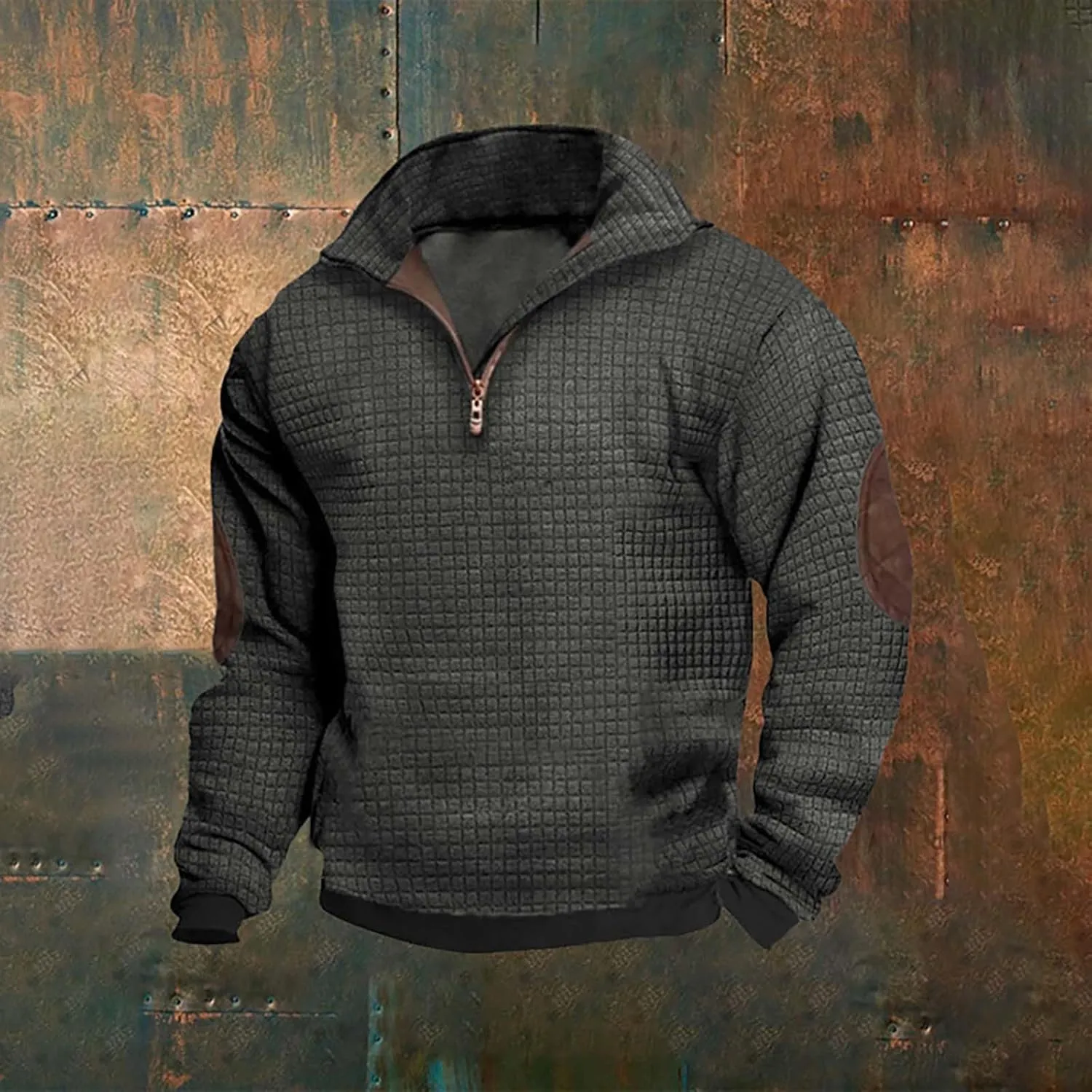 Mens Half Zip Quarter Zip Sweatshirt Long Sleeve Solid Jacquard Pullover Outdoor Stand Collar Pullover Sweatshirt