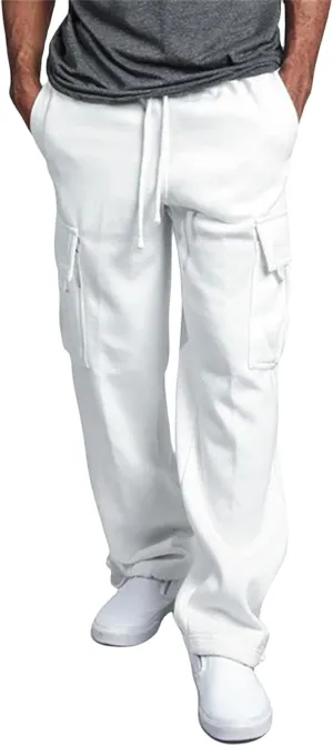 Mens Heavyweight Fleece Cargo Jogger Sweatpants Baggy with Elastic Waist, Drawstring, & Multiple Pockets for Sport