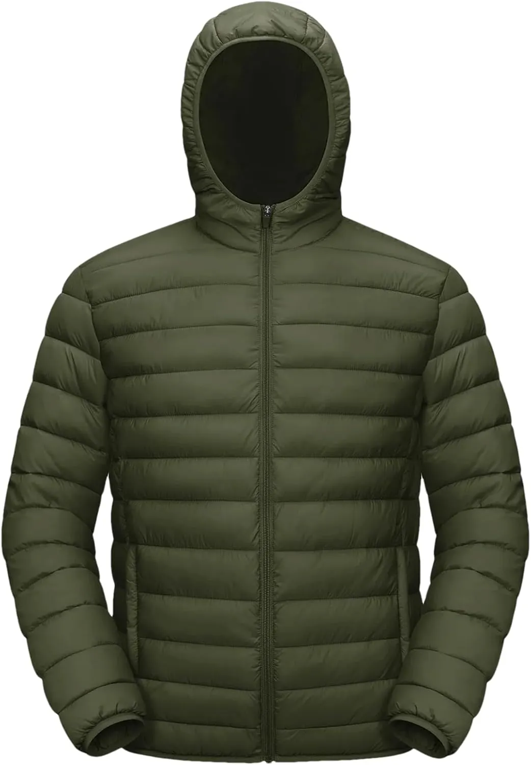 Mens Hooded Solid Quilted Cotton-Padded Lightweight Casual Zipper Long Sleeve Parka Coat