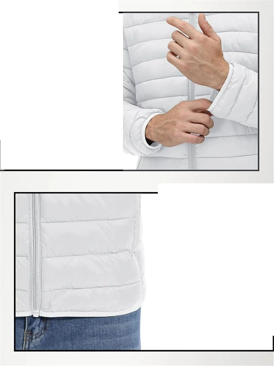 Mens Hooded Solid Quilted Cotton-Padded Lightweight Casual Zipper Long Sleeve Parka Coat