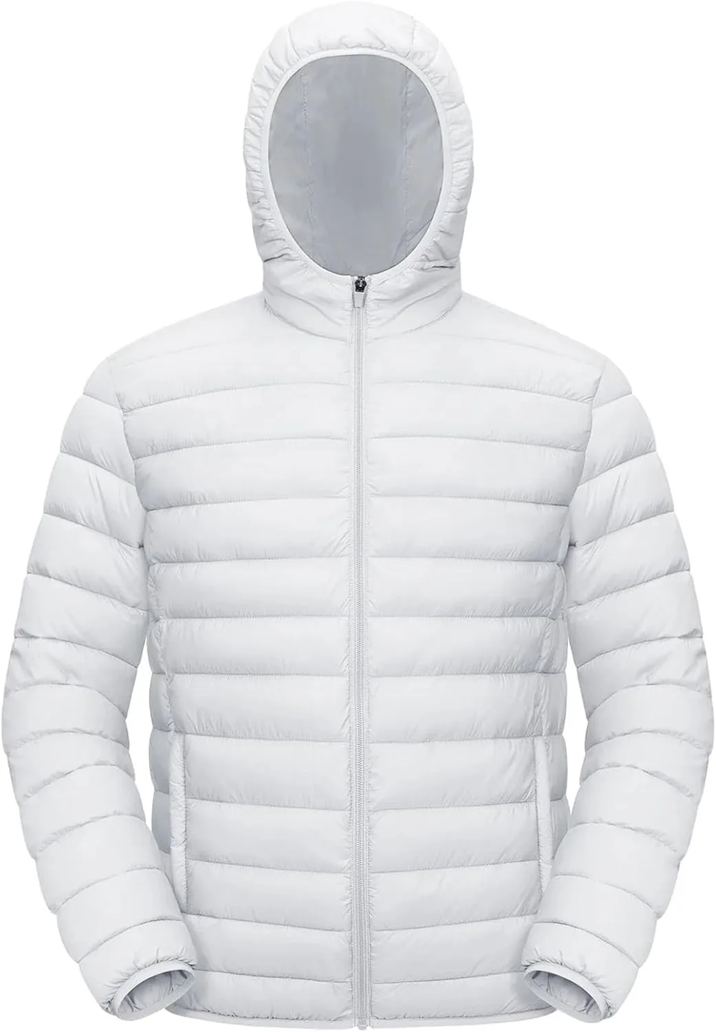 Mens Hooded Solid Quilted Cotton-Padded Lightweight Casual Zipper Long Sleeve Parka Coat