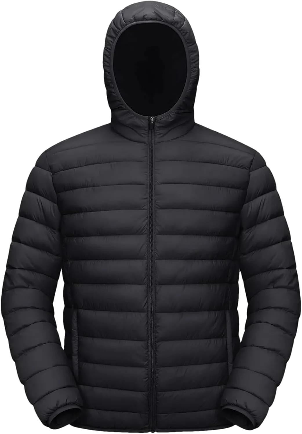 Mens Hooded Solid Quilted Cotton-Padded Lightweight Casual Zipper Long Sleeve Parka Coat