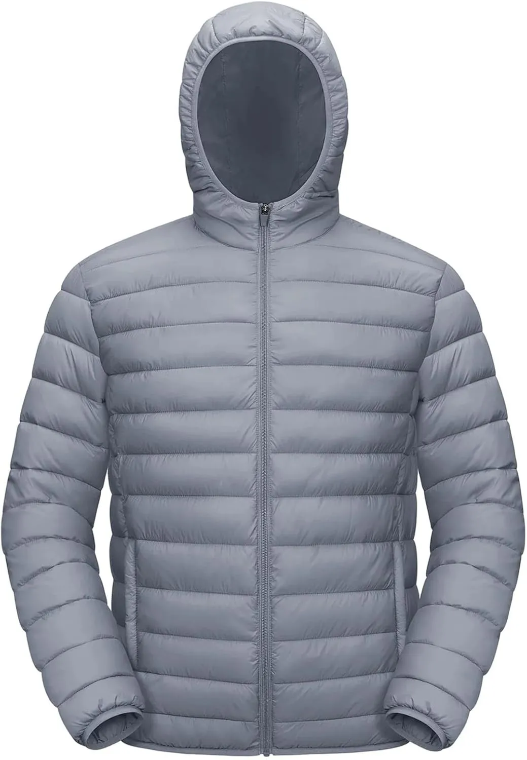 Mens Hooded Solid Quilted Cotton-Padded Lightweight Casual Zipper Long Sleeve Parka Coat