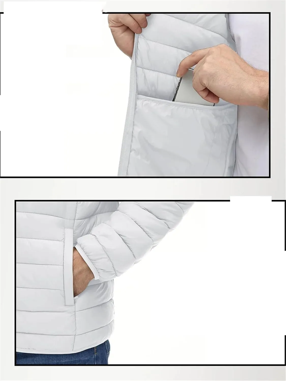 Mens Hooded Solid Quilted Cotton-Padded Lightweight Casual Zipper Long Sleeve Parka Coat