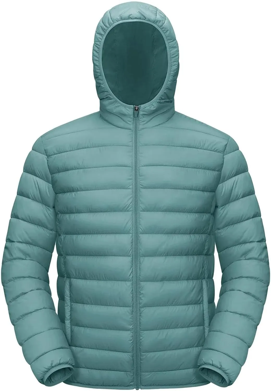 Mens Hooded Solid Quilted Cotton-Padded Lightweight Casual Zipper Long Sleeve Parka Coat