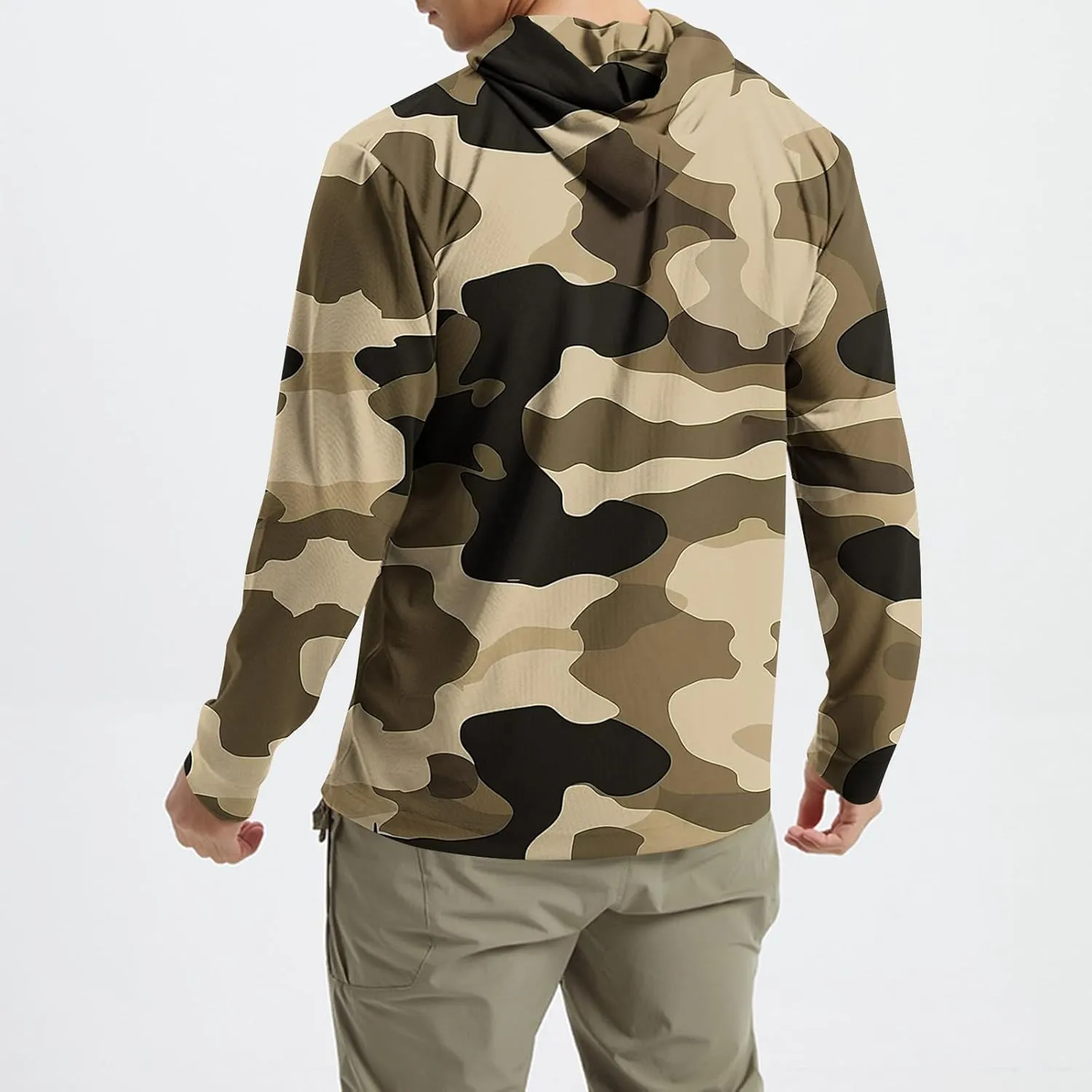 Men's Hooded UPF 50  Sun Protection T Shirts Long Sleeve Athletic Fishing Shirts Summer Lightweight Camo Rash Guards