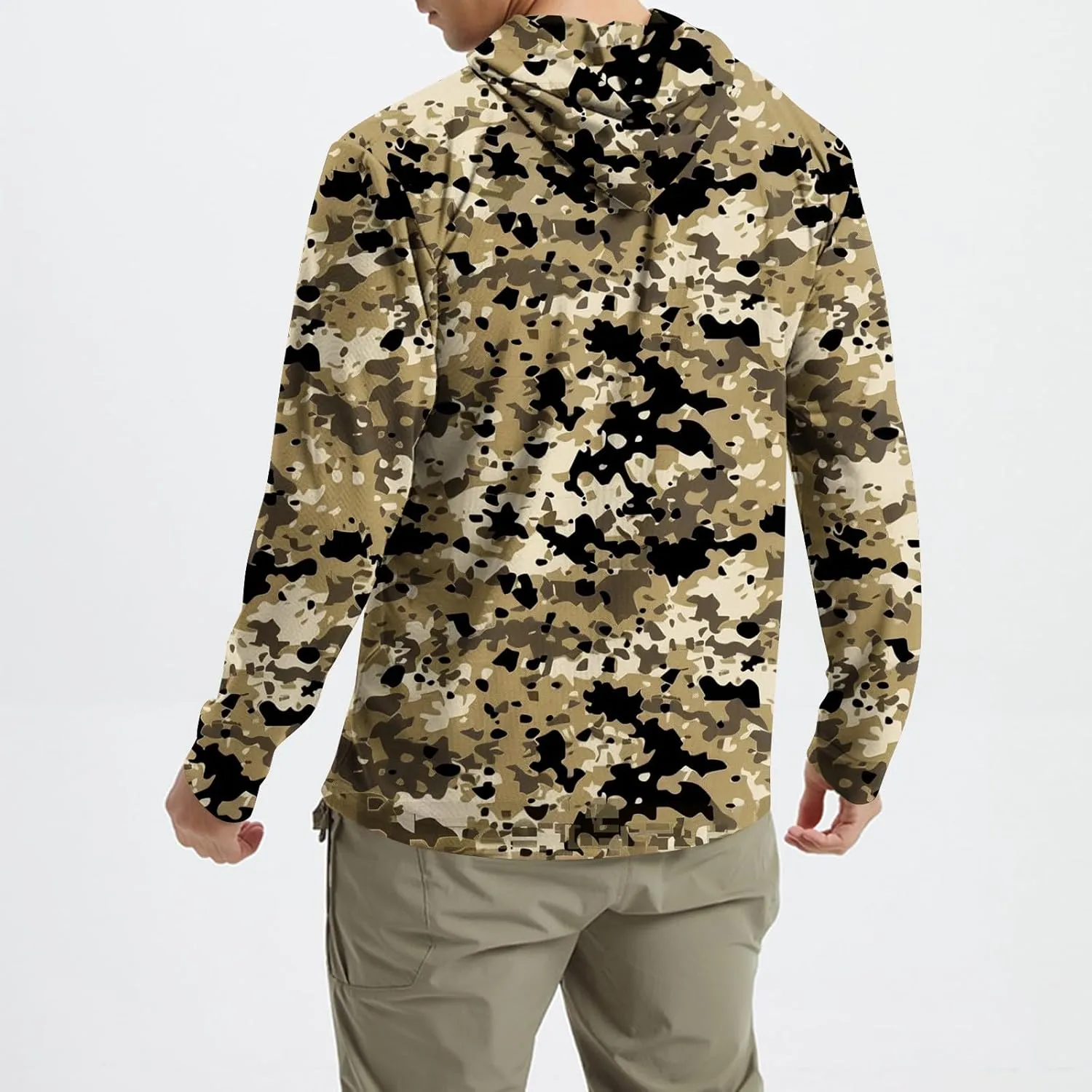 Men's Hooded UPF 50  Sun Protection T Shirts Long Sleeve Athletic Fishing Shirts Summer Lightweight Camo Rash Guards