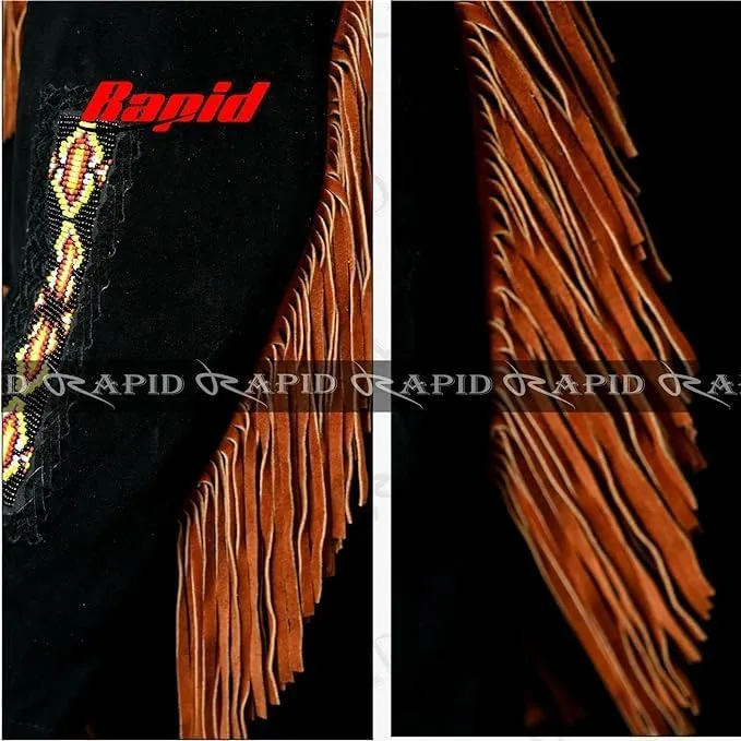 Mens Leather Buckskin Mountain Man Reenactment Suede Leather Native American Red Indian Fringes Beaded Jackets Warshirt