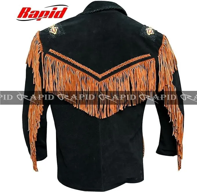 Mens Leather Buckskin Mountain Man Reenactment Suede Leather Native American Red Indian Fringes Beaded Jackets Warshirt