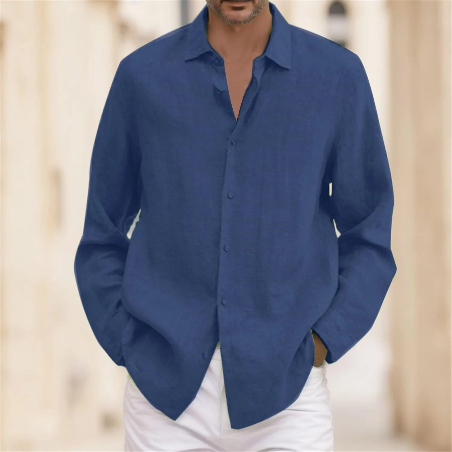 Men's Long Sleeve Cotton Linen Casual Shirts Button Down Pro Club Summer Beach Shirt Top Blouse 2025