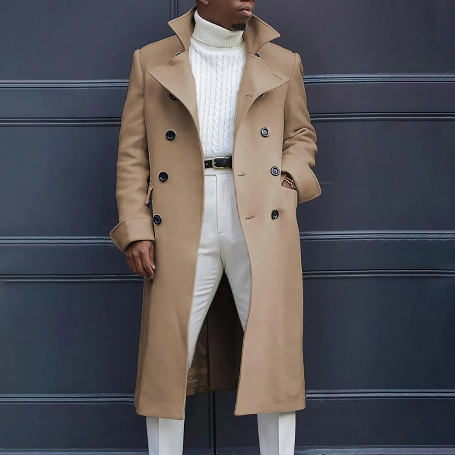 Mens Long Trench Coats Ligtweight Waterproof Outdoor Jackets Winter Business Overcoats Single Breasted Overcoat