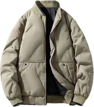 Men's Mock Neck Patchwork Zipper Cotton-Padded Vintage Thick Pockets Long Sleeve Parka Coat