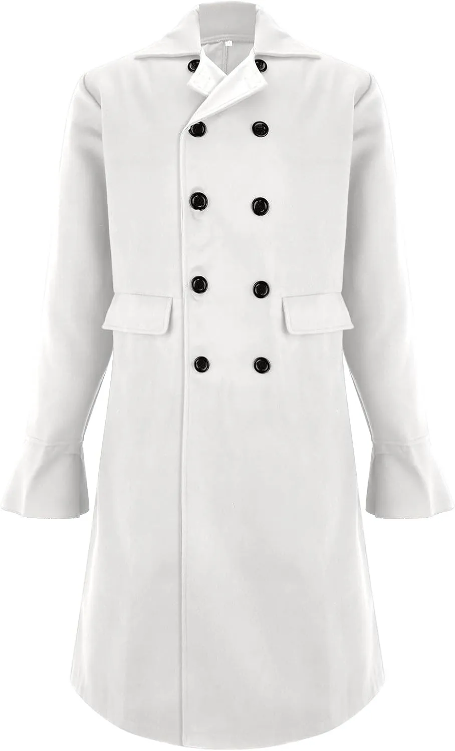 Mens Notch Lapel Double Breasted Long Trench Coat Casual Cotton Peacoats Windbreaker Long Jacket Windproof Overcoats