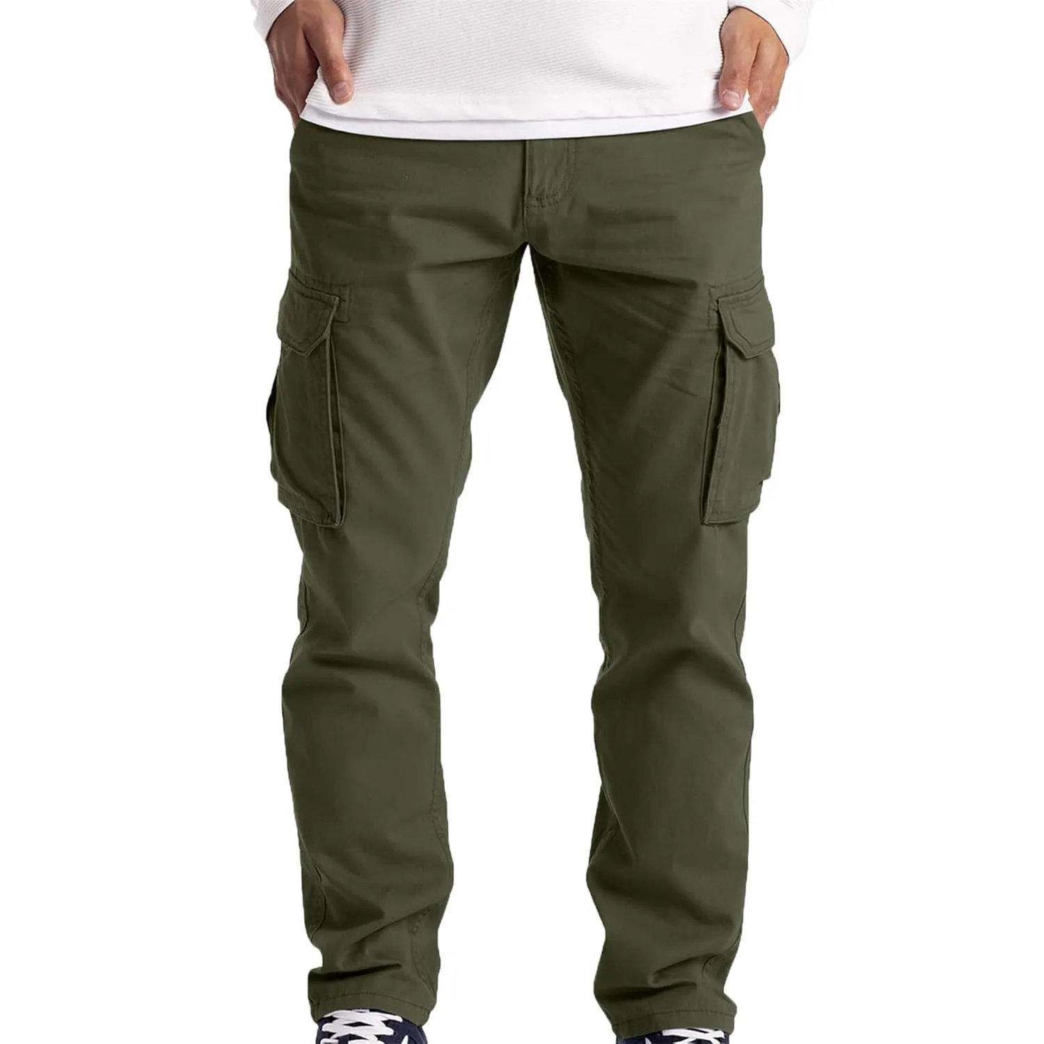 Men's Outdoor Cargo Pant Drawstring Lightweight Tactical Pants Hiking Jogger Classic Fit Multi Pockets Trousers (Medium,Military Green)